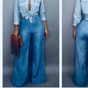 soft denim palazzo pants